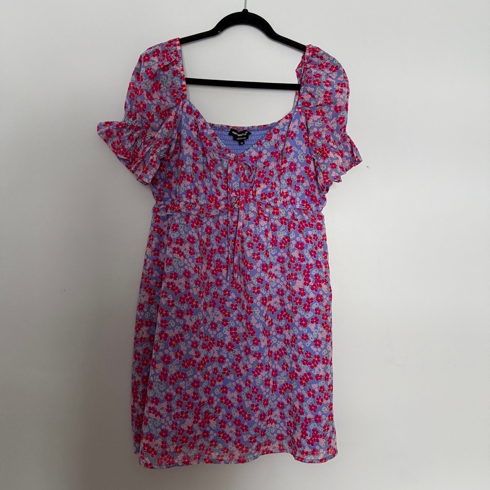 ASOS Women’s Pink Purple Floral Puff-Sleeve Dress - Picture 2 of 4